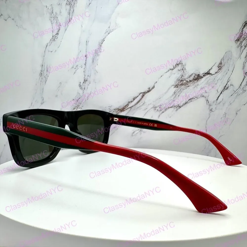 New GUCCI Sunglasses Mens 52mm Black Square Rectangle Aviator Red Green Web Arm